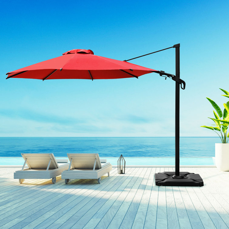Red 10ft Steel Cantilever Patio Umbrella with Double-Top Canopy