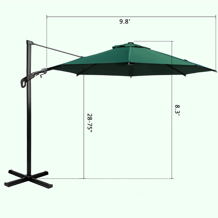 10ft Dark Green Aluminum Cantilever Patio Umbrella