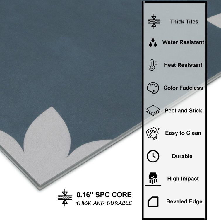 9'' x 9'' Blue Vinyl Peel and Stick Floor Tile