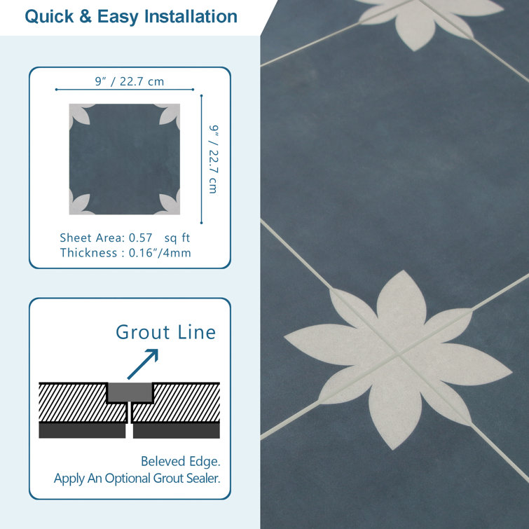 9'' x 9'' Blue Vinyl Peel and Stick Floor Tile