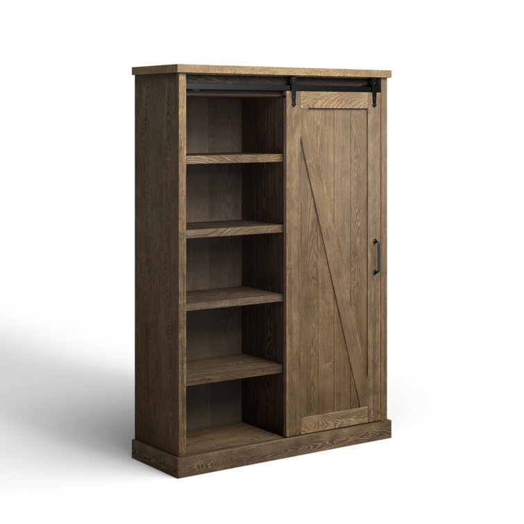 Avondale Rustic Barn Door Adjustable Brown Wood Bookcase