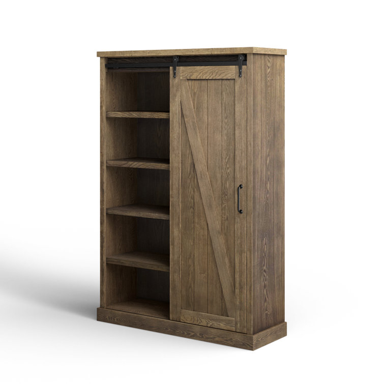Avondale Rustic Barn Door Adjustable Brown Wood Bookcase
