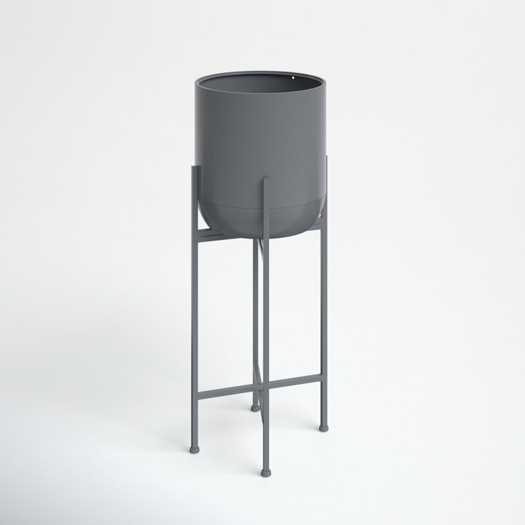 Dark Gray Metal Round Indoor/Outdoor Planter with Stand