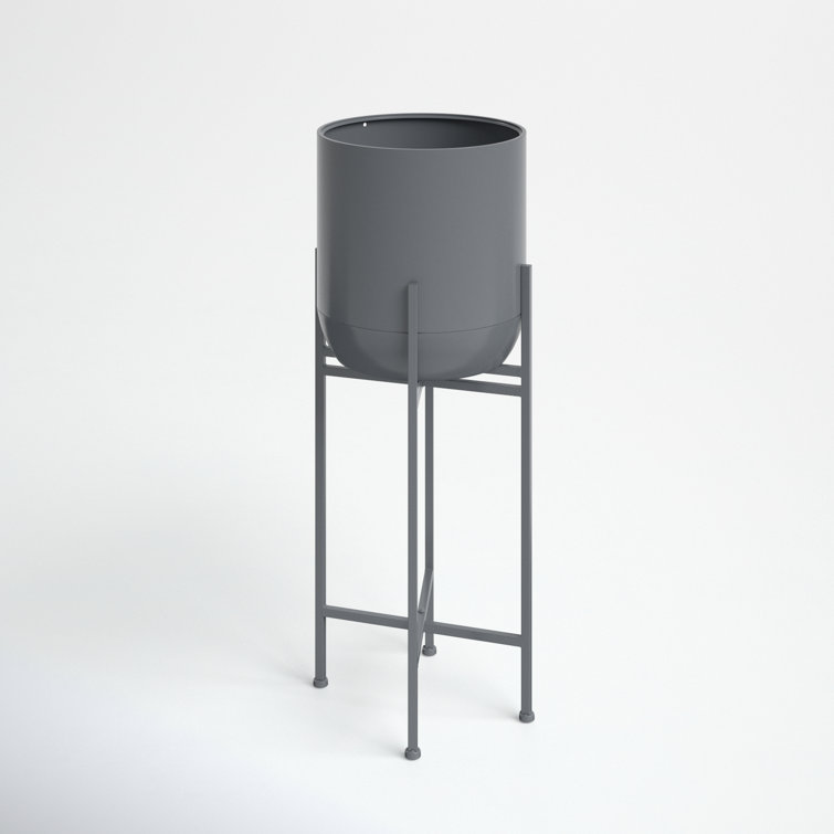 Dark Gray Metal Round Indoor/Outdoor Planter with Stand