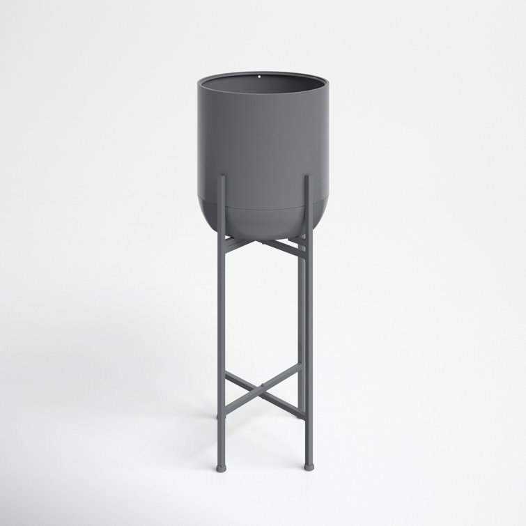 Dark Gray Metal Round Indoor/Outdoor Planter with Stand