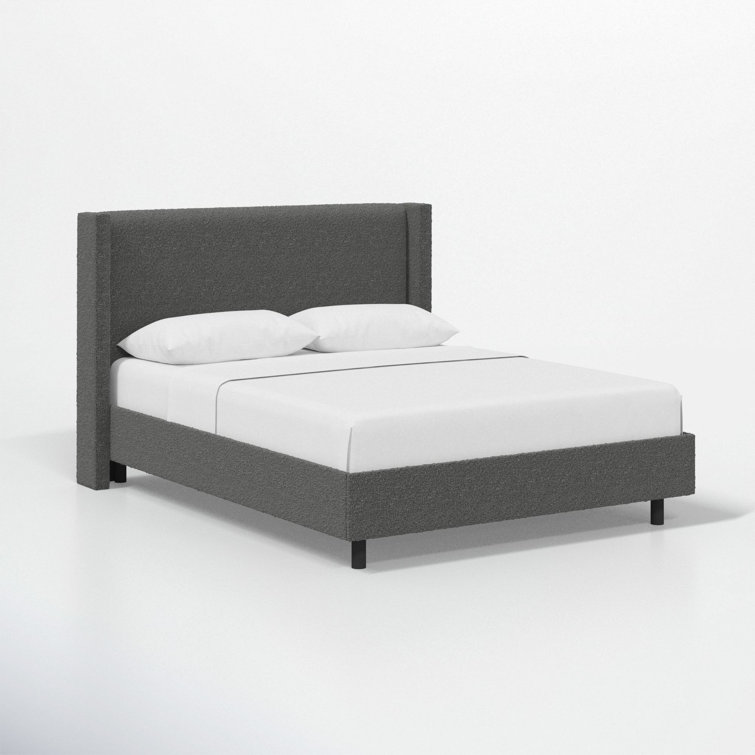 King Size Classic Smoke Boucle Upholstered Wood Frame Bed