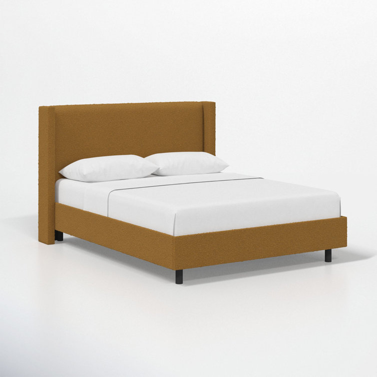 King Size Classic Smoke Boucle Upholstered Wood Frame Bed