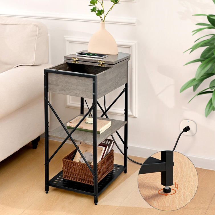 Gray Flip Top End Tables with Charging Station and Storage
