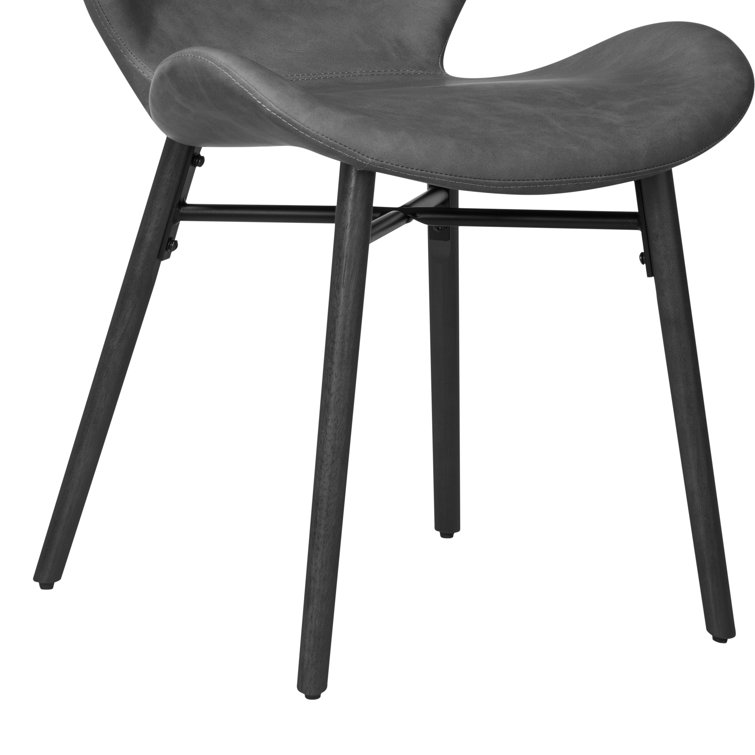Gray Faux Leather Upholstered Dining Side Chair with Wood Legs