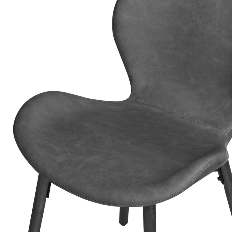 Gray Faux Leather Upholstered Dining Side Chair with Wood Legs