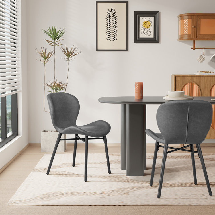 Gray Faux Leather Upholstered Dining Side Chair with Wood Legs