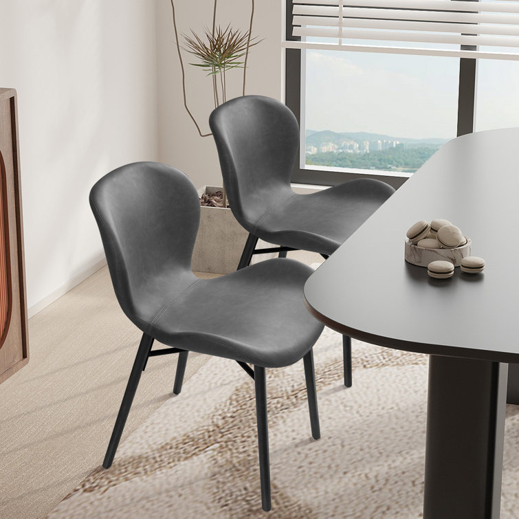 Gray Faux Leather Upholstered Dining Side Chair with Wood Legs