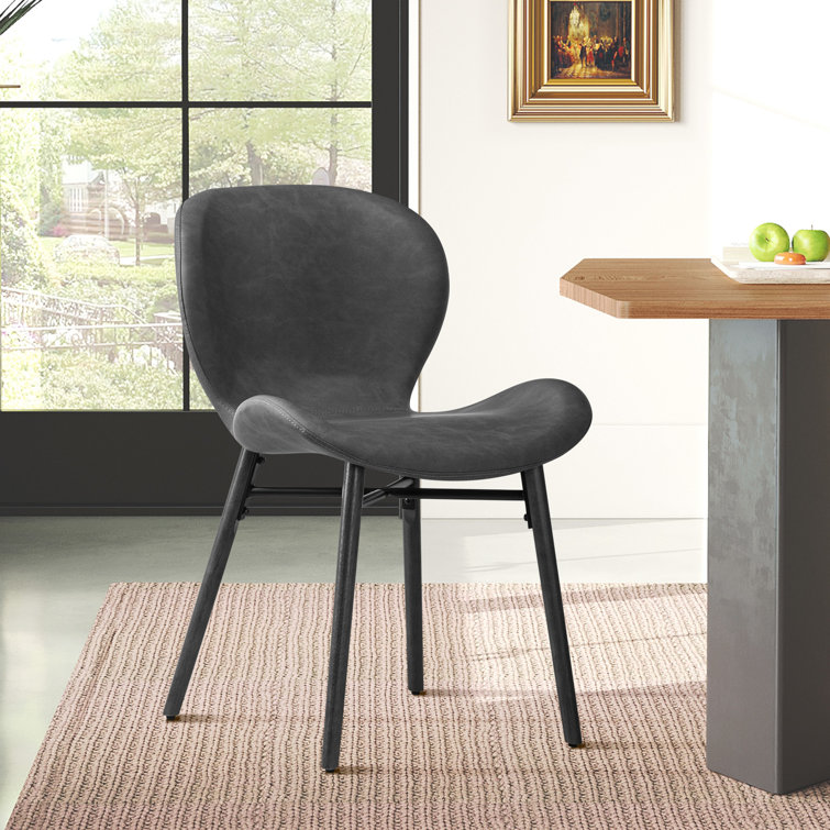 Gray Faux Leather Upholstered Dining Side Chair with Wood Legs