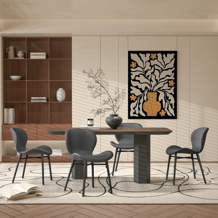 Gray Faux Leather Upholstered Dining Side Chair with Wood Legs
