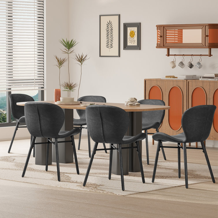 Gray Faux Leather Upholstered Dining Side Chair with Wood Legs