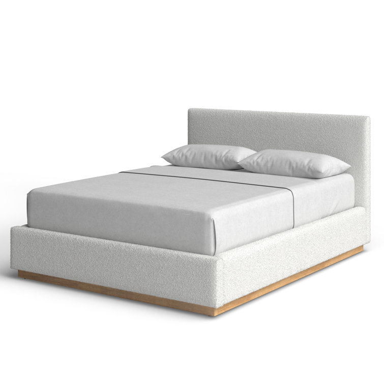 Cream Boucle Upholstered Queen Platform Bed with Wood Frame