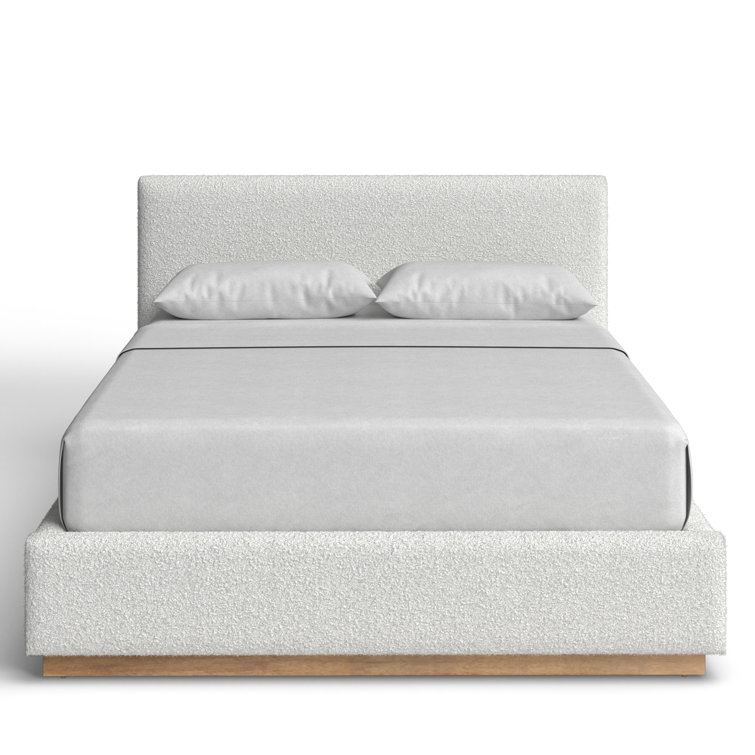 Cream Boucle Upholstered Queen Platform Bed with Wood Frame