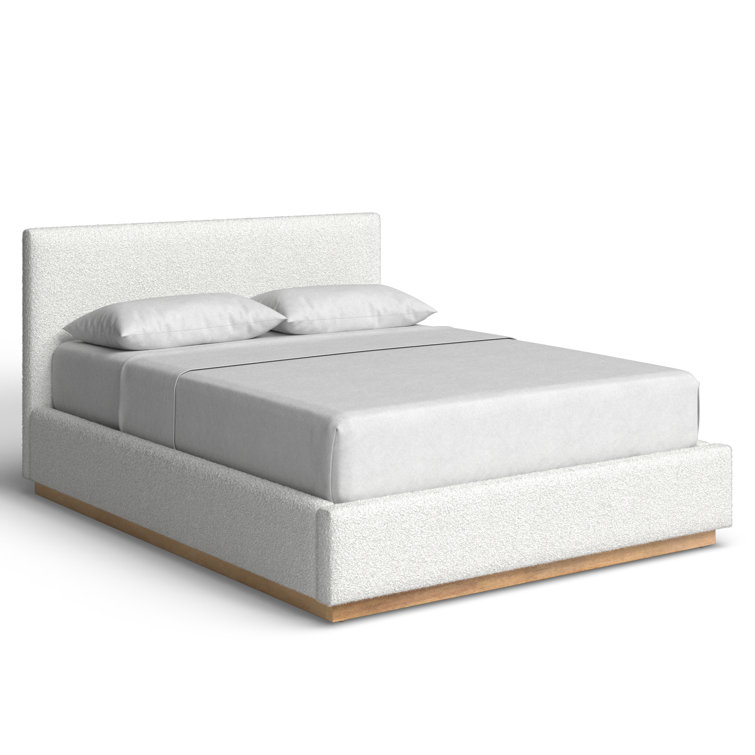 Cream Boucle Upholstered Queen Platform Bed with Wood Frame