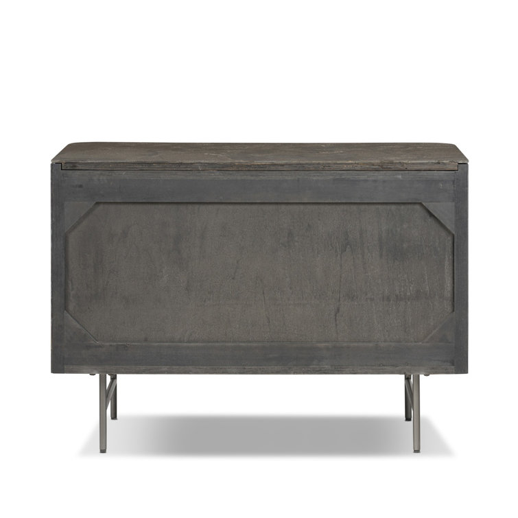 Black Oak and Stone 2-Drawer Nightstand with Brass Handles