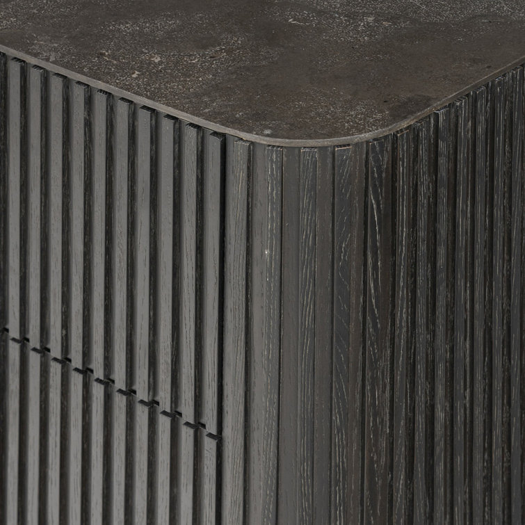 Black Oak and Stone 2-Drawer Nightstand with Brass Handles