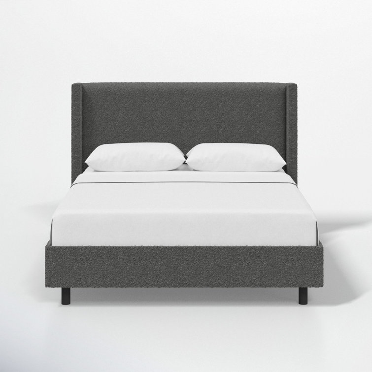 King Size Classic Smoke Boucle Upholstered Wood Frame Bed