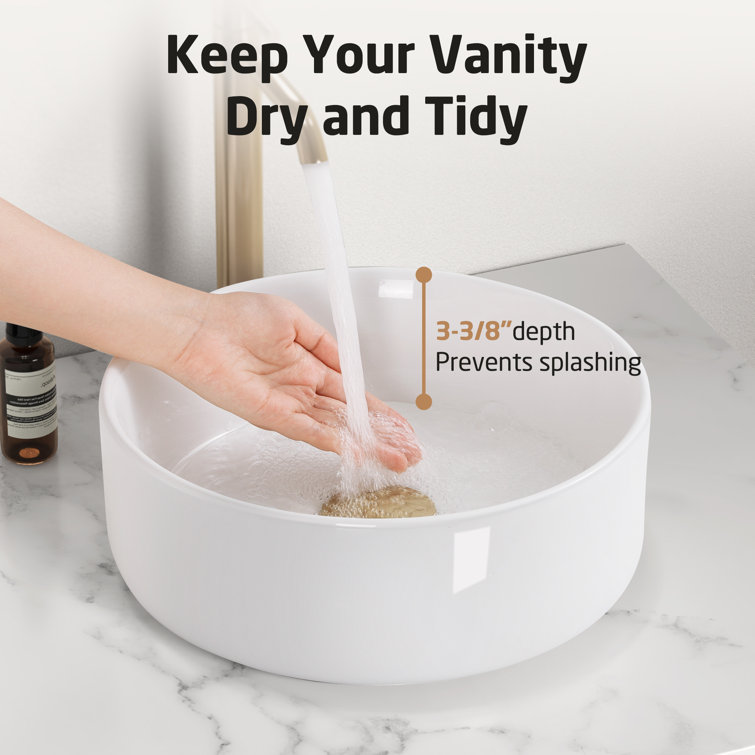 12'' White Ceramic Circular Vessel Bathroom Sink