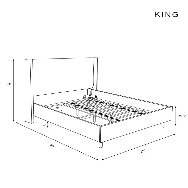 King Size Classic Smoke Boucle Upholstered Wood Frame Bed