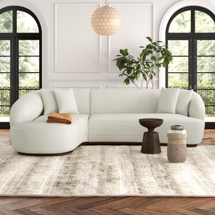 Cloud White Upholstered Left-Facing Chaise Sectional with Ottoman