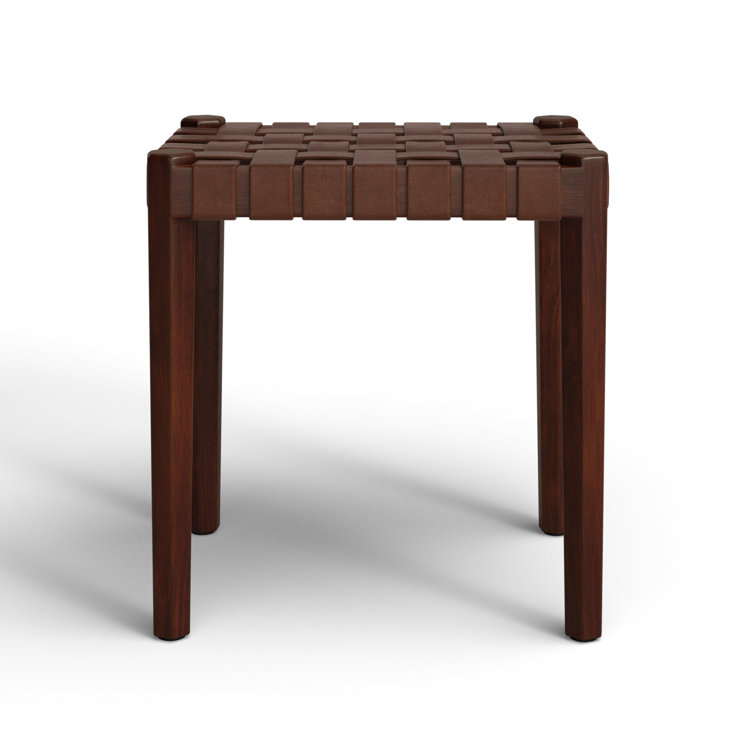 Ken Dark Brown Acacia Wood and Leather Accent Stool