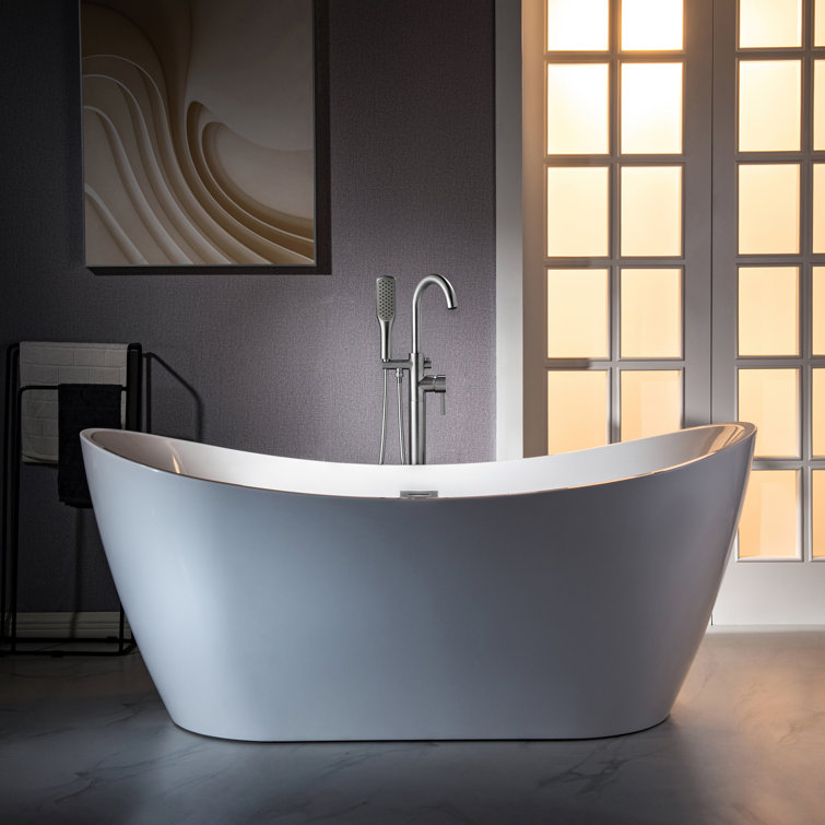White Low-Profile Rectangular Shower Base with Center Drain
