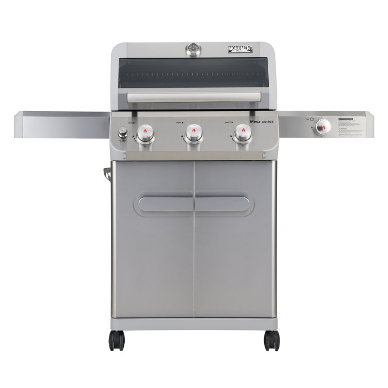 Stainless Steel 3-Burner Propane Gas Grill with Side Burner
