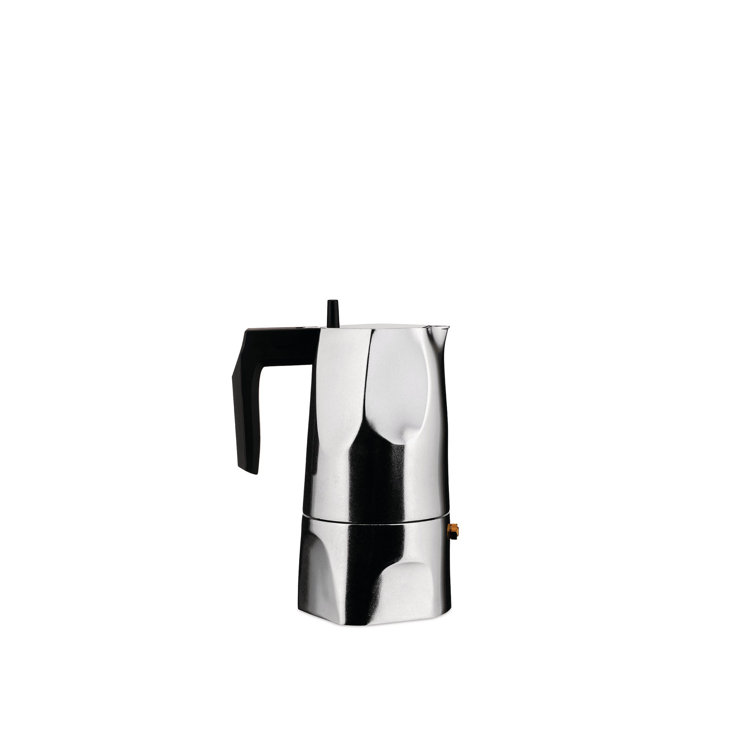 Alessi 6 Cup Black and Silver Aluminum Espresso Maker