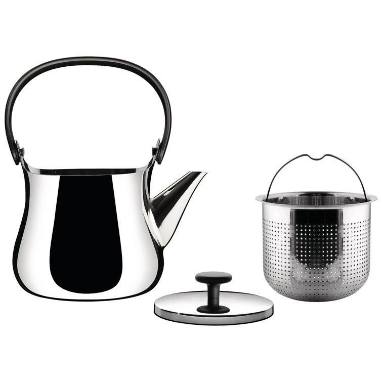 Alessi Silver Stainless Steel Cha Kettle with Black Handle