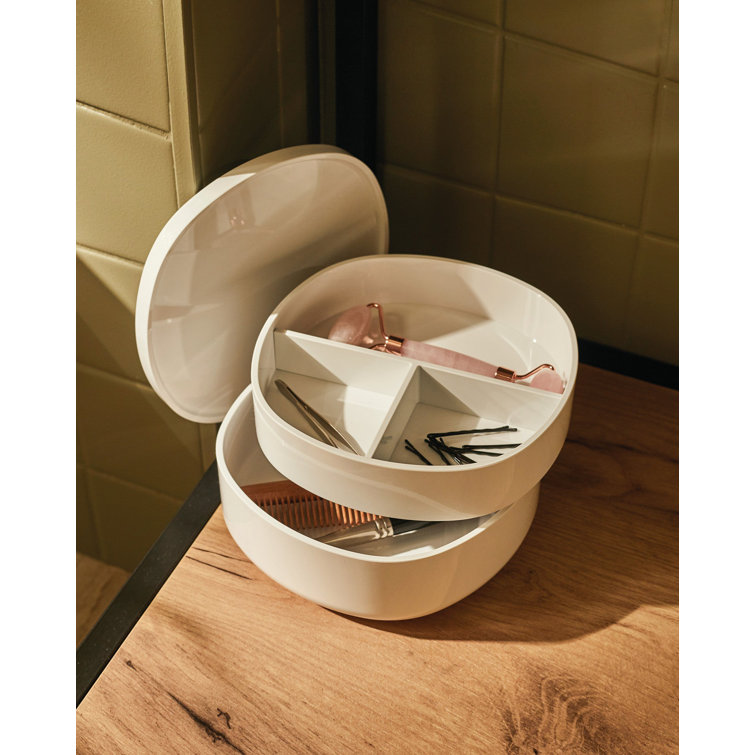 White Minimalist Round Bathroom Organizer Container