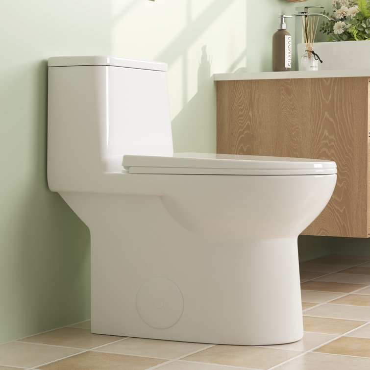 White Ceramic Elongated Dual Flush One-Piece Toilet