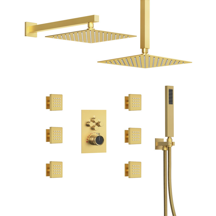 DualJetSpa 12" Gold Dual Shower Head with Body Jets