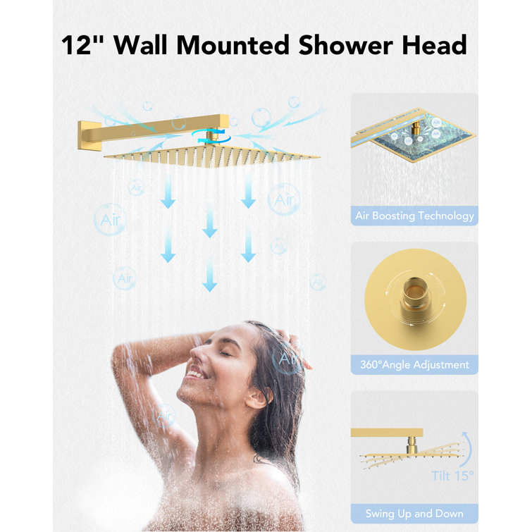DualJetSpa 12" Gold Dual Shower Head with Body Jets