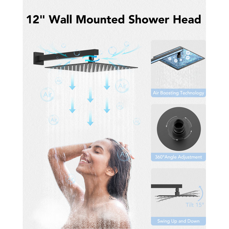 Matte Black Dual Shower Head System with Body Jets and Hand Shower