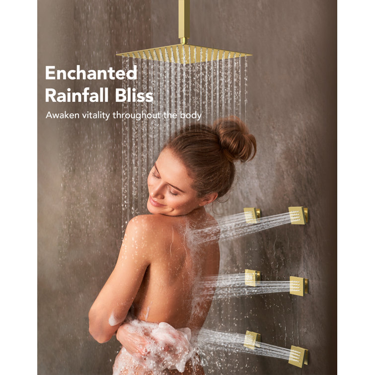 DualJetSpa 12" Gold Dual Shower Head with Body Jets