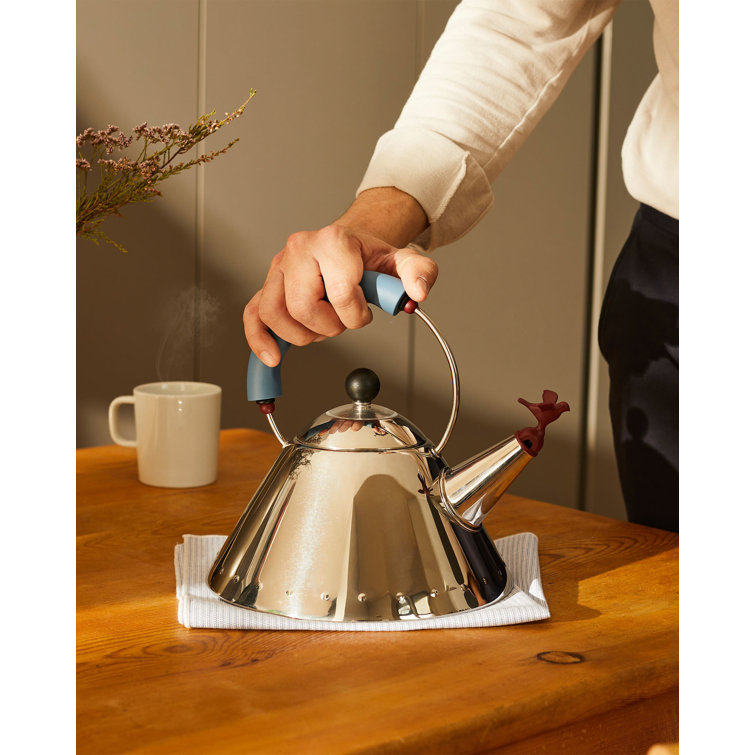 Light Blue Stainless Steel Whistling Kettle with Bird Whistle