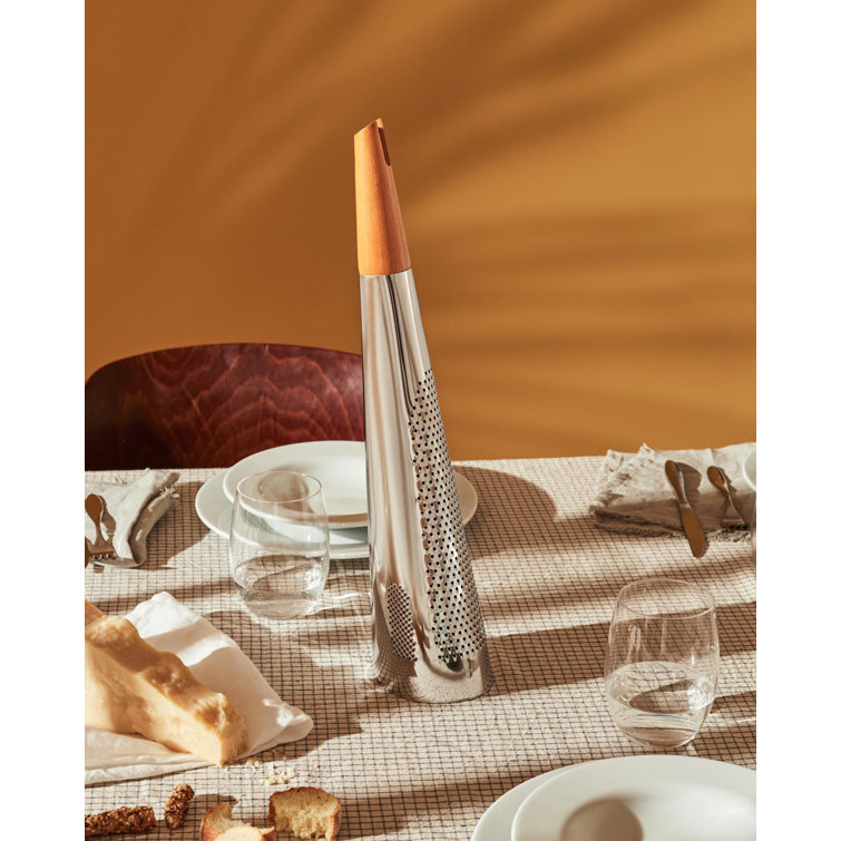 Tall Silver and Wood Cheese and Nutmeg Grater with Container