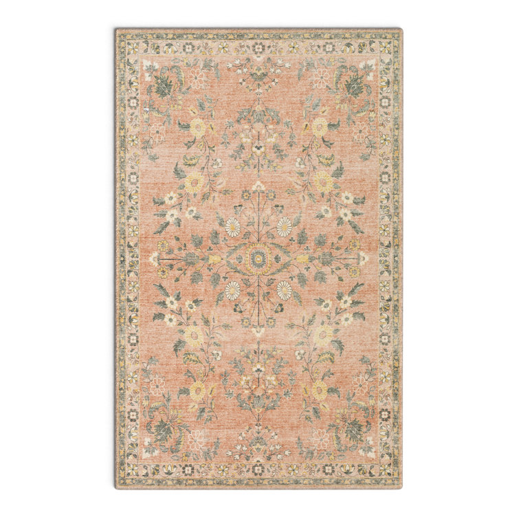 Berger Coral Floral Synthetic Rectangular Area Rug