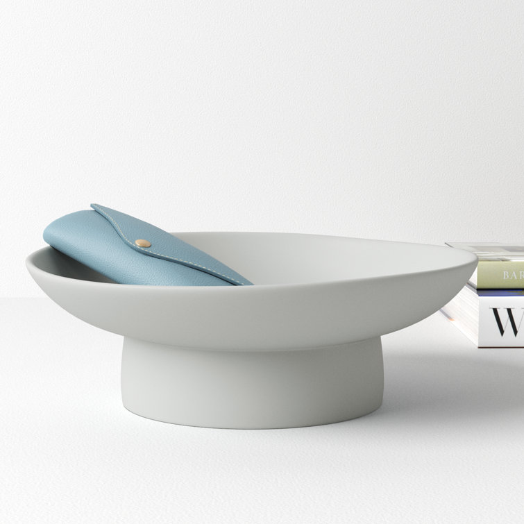 White Round Stoneware Decorative Bowl with Stand