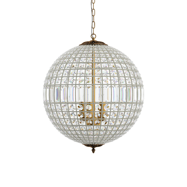 French Gold Crystal Globe Chandelier with Adjustable Chain