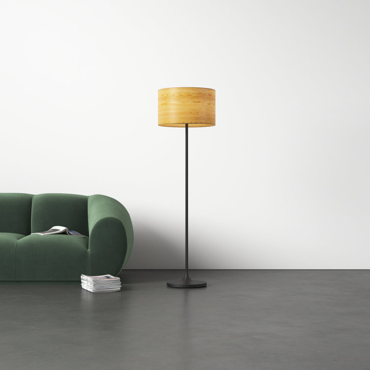 Oslo Matte Black and Cherry Wood Scandinavian Floor Lamp