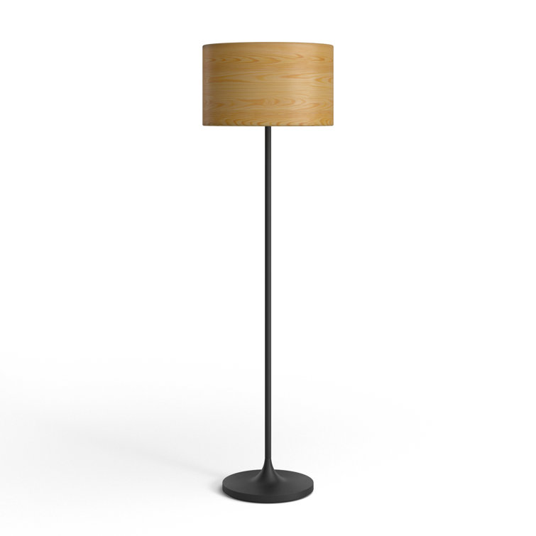 Oslo Matte Black and Cherry Wood Scandinavian Floor Lamp