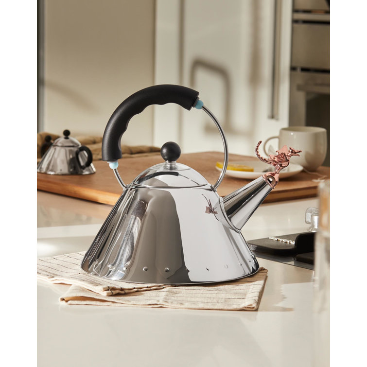 Stainless Steel Whistling Kettle with Black Handle and Dragon Whistle