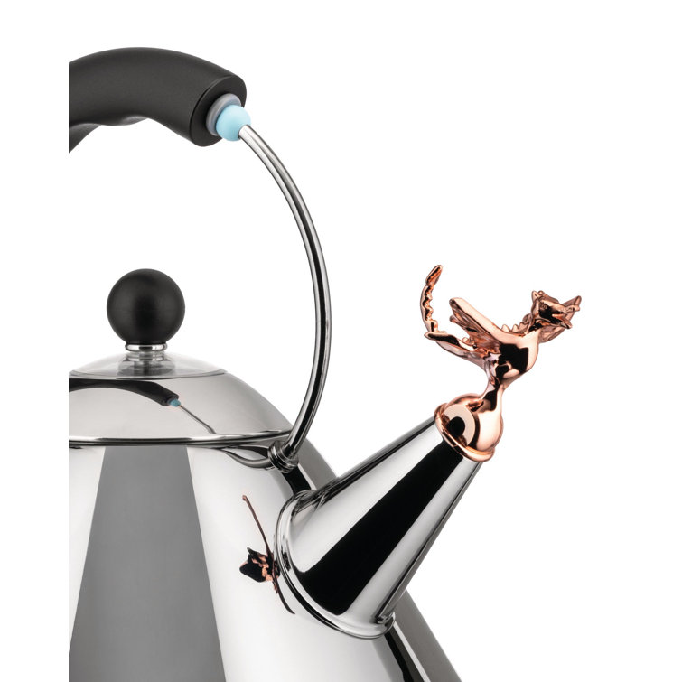 Stainless Steel Whistling Kettle with Black Handle and Dragon Whistle