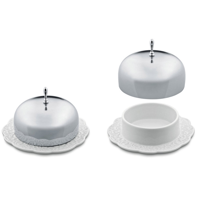 White Polished Porcelain Round Butter Dish with Lid