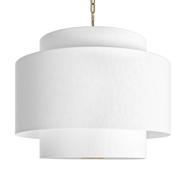 Burnished Brass 3-Light Drum Chandelier with White Shade
